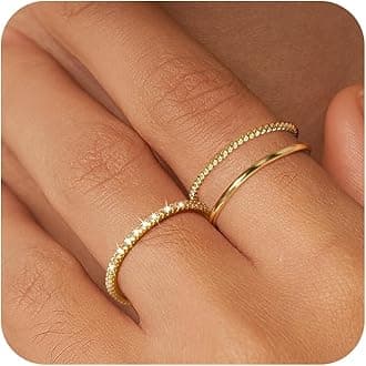 Moodear3PCS Thin Stackable Ring Set - Dainty 14K Gold Plated Thumb CZ Rings for Women Non Tarnish Size 5-12