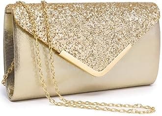Dasein Women Evening Bags Formal Clutch Purses for Wedding Party Prom Handbags with Shoulder Strap and Glitter Flap (Gold)