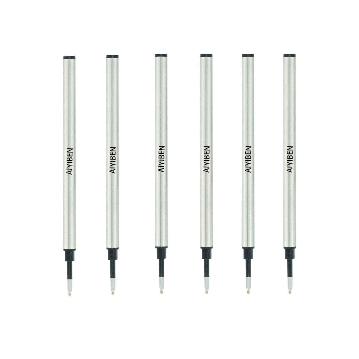 Rollerball Refill 4.37 Inches, Roller Ball Fine Point 0.5 mm, German Ink Refill Pack with Interchangeable Ballpoint Pen Refills Medium Point (Pack of 6) (Black)