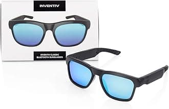 InventivWireless Bluetooth Sunglasses Open Ear Music & Hands-Free Calling for Men & Women Polarized Lenses Compatible with iPhone/Android (Black/Blue Tint)