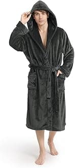 Luxury Mens Robe with Hood, Ultra Cozy Fleece Bathrobe for Men, Plush Hooded Robe with Belt & 2 Pockets