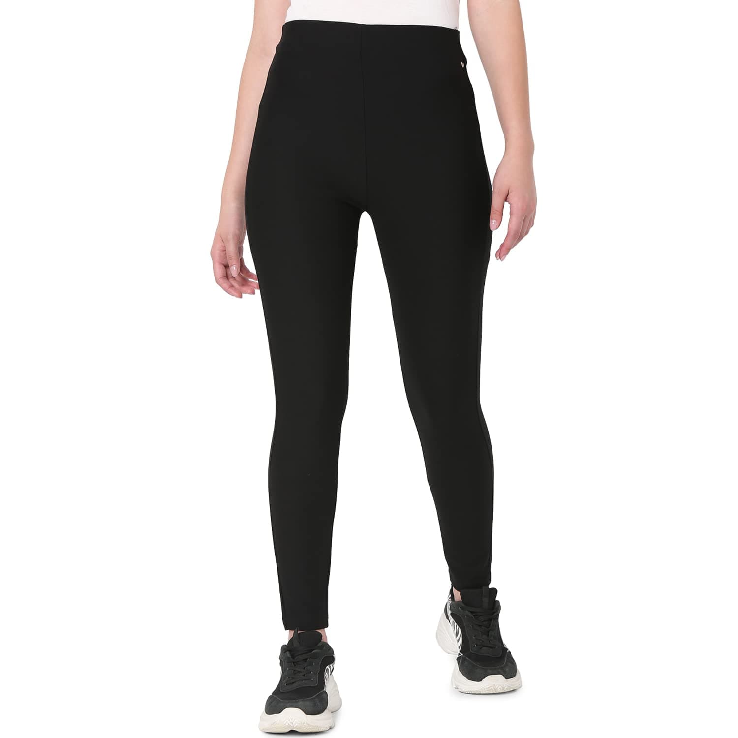 Spykar Women's Regular Fit Solid Black Knit Track Pants