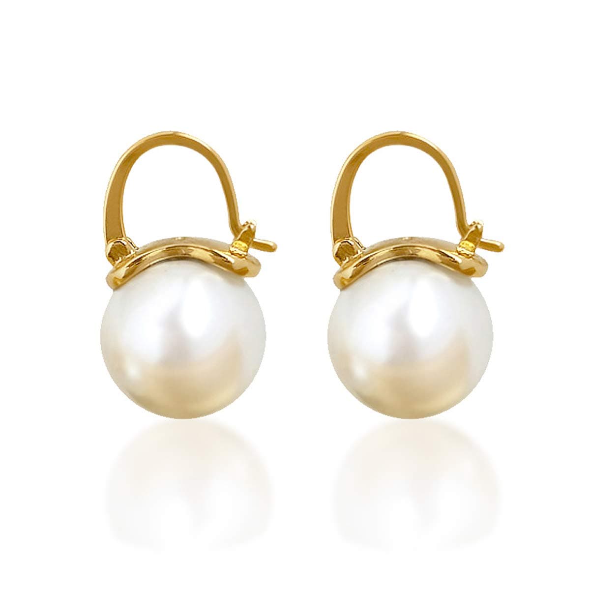 Elegant 925 Sterling Silver Pearl Drop Earrings Dangle Stud Gold Plated Earrings for Women Large Size 12mm