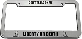 License Plate Frame Don't Tread on Me Liberty Or Death Zinc Weatherproof Car Accessories Chrome 2 Holes 1 Frame