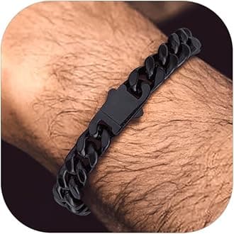 Bandmax Mens Hip Hop Cuban Link Bracelets 5/7/9/12MM Stainless Steel Miami Curb Chain Bracelet Silver/Gold Plated/Black Wristlet Chains for Men 7"-9"