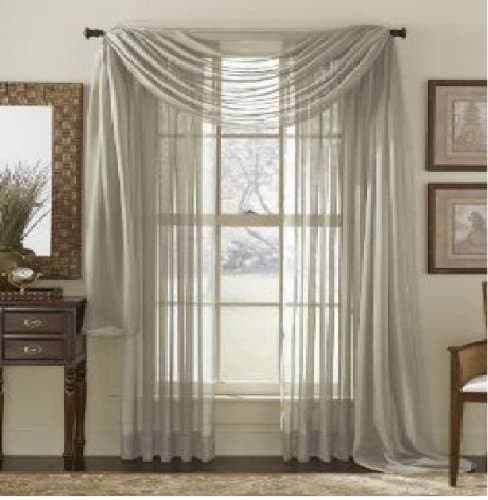 MONAGIFTS SILVER Scarf Voile Window Panel Solid sheer valance curtains 216" LONG