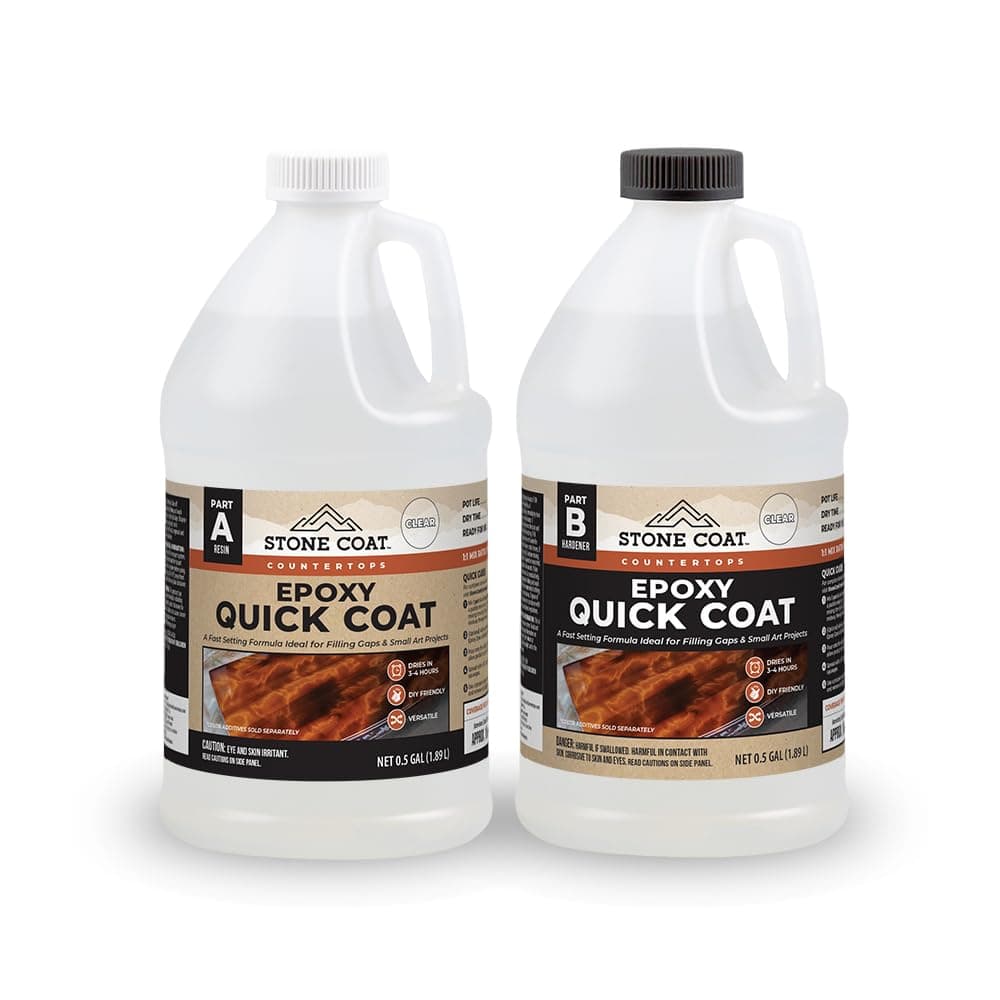 Stone Coat Countertops Quick Coat 1 Gallon – Fast Curing Liquid Epoxy for DIY Woodworking Projects Like River Tables, Geodes, Steel Inlays, Crack Filling, Seam Sealing and Coating 3D Objects