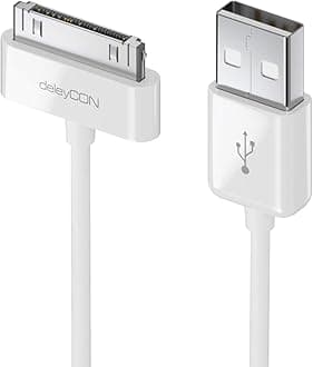 deleyCON 1 m 30-Pin USB Cable Dock Connector Sync Cable Charging Data Cable Compatible with iPhone 4s 4 3GS 3G iPad iPod - White