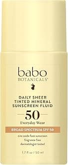 Babo BotanicalsDaily Sheer Tinted Mineral Sunscreen Fluid SPF 50 For Unisex 1.7 oz SunscreenEWG Verified