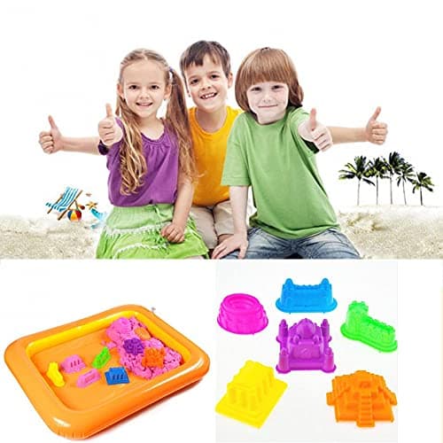 Homesoul Magic Sand Creative Activity Play Set with Inflatable Sandbox and Molds Educational Toy, Indoor Sand Play Children's Sandbox kit (Assorted Color) (2 KG)