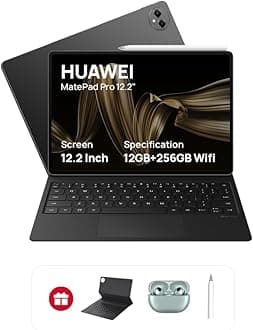 MatePad Pro 12.2" Tablet, OLED 144 Hz FullView Display, Large battery, Super Charge, Wifi, 12GB+256GB, HUAWEI Glide Keyboard, Professional GoPaint APP, M-Pencil, Black + Freebuds Pro3