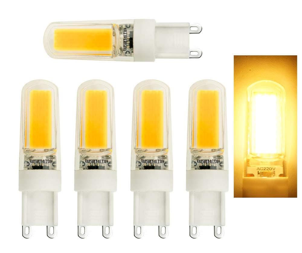 5pcs G9 Base 4W COB LED Light Bulb, 3000K (Warm White) 350LM, Equivalent to 35W Halogen Lamp Replacement, AC220V-240V, 360 Omni-Direction Beam Angle.