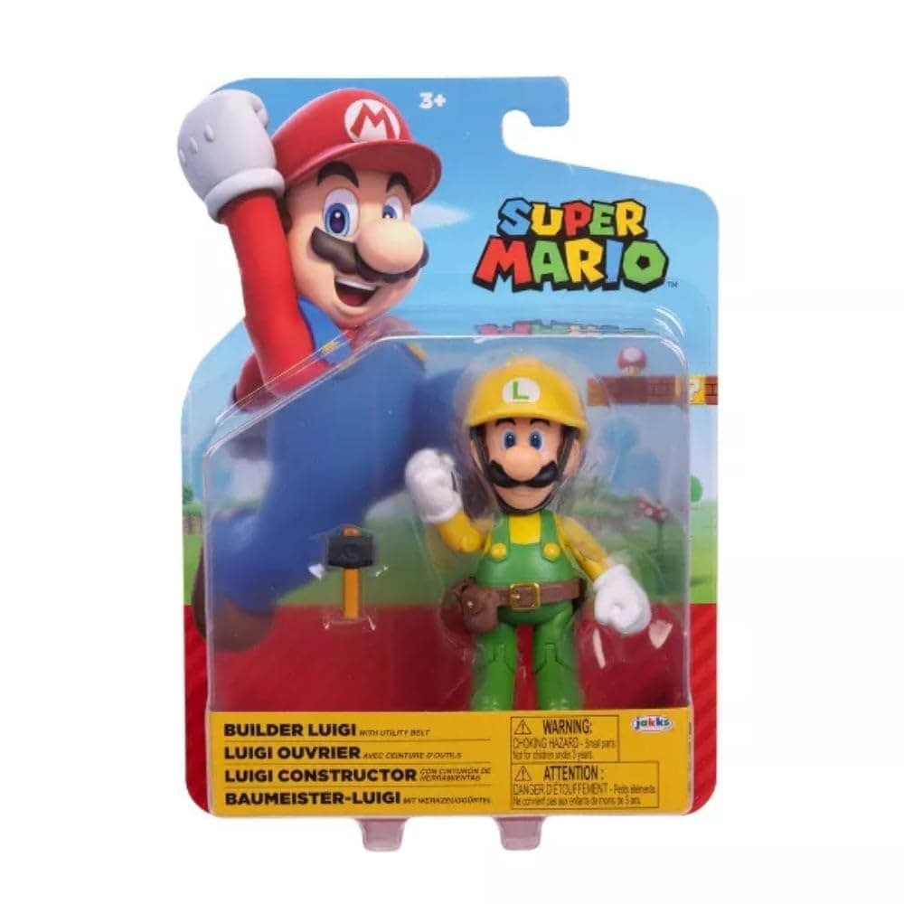 Super Mario Builder Luigi 4 inch Action Figure