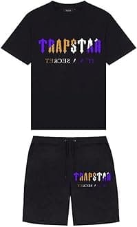 Trapstar Letters Printed Casual Sportswear Suit, Men and Women T-Shirt + Shorts + Hat 3 Piece, Loose Jogging Short Sleeve Tracksuits (Color : F1, Size : X-Large)