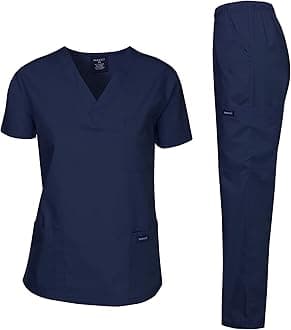 Dagacci Scrubs Medical Uniform Women and Man Scrubs Set Medical Scrubs Top and Pants, Navy, XL