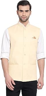 VASTRAMAY Men's Cotton Silk Nehru Jacket – with Mandarin Collar, Perfect For Ethnic Occasions, Weddings & Celebrations