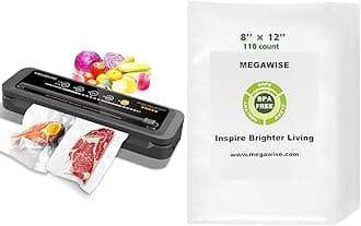 MegaWise Vacuum Sealer Machine | 80kPa Suction Power| Bags and Cutter Included & Vacuum Sealer Bags (8''x 12''-110pcs)