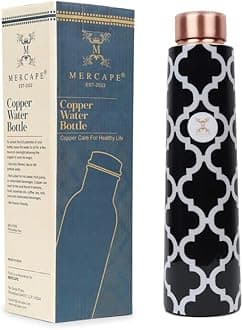 Pure Copper Water Bottle with Ample Multi Colored Printed Design, Joint Less, Advanced Leak Proof Protection, Ayurveda, and Yoga Health Benefits (900 Ml Bottle)