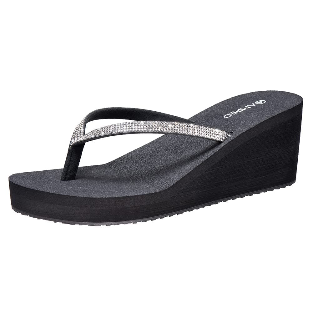 Women's Wedge Sandals Rhinestone Thong Platform Flip Flops