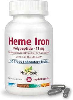 NEW ROOTS HERBAL Heme Iron Supplement | 4-in-1 Formula with Vitamin C, B12, Folate for Best Absorption | Raise Hemoglobin & Ferritin for Women & Men, Low-FODMAP (30 Capsules)