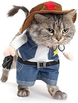 NACOCO Cowboy Dog Costume with Hat Dog Clothes Halloween Costumes for Cat and Small Dog (Cowboy, Medium)