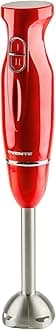 HS560R Multi-Purpose Immersion Blender, 300-Watt Hand Mixer, 2 Speeds, Brushed Stainless Steel Blades and Detachable Shaft, Red