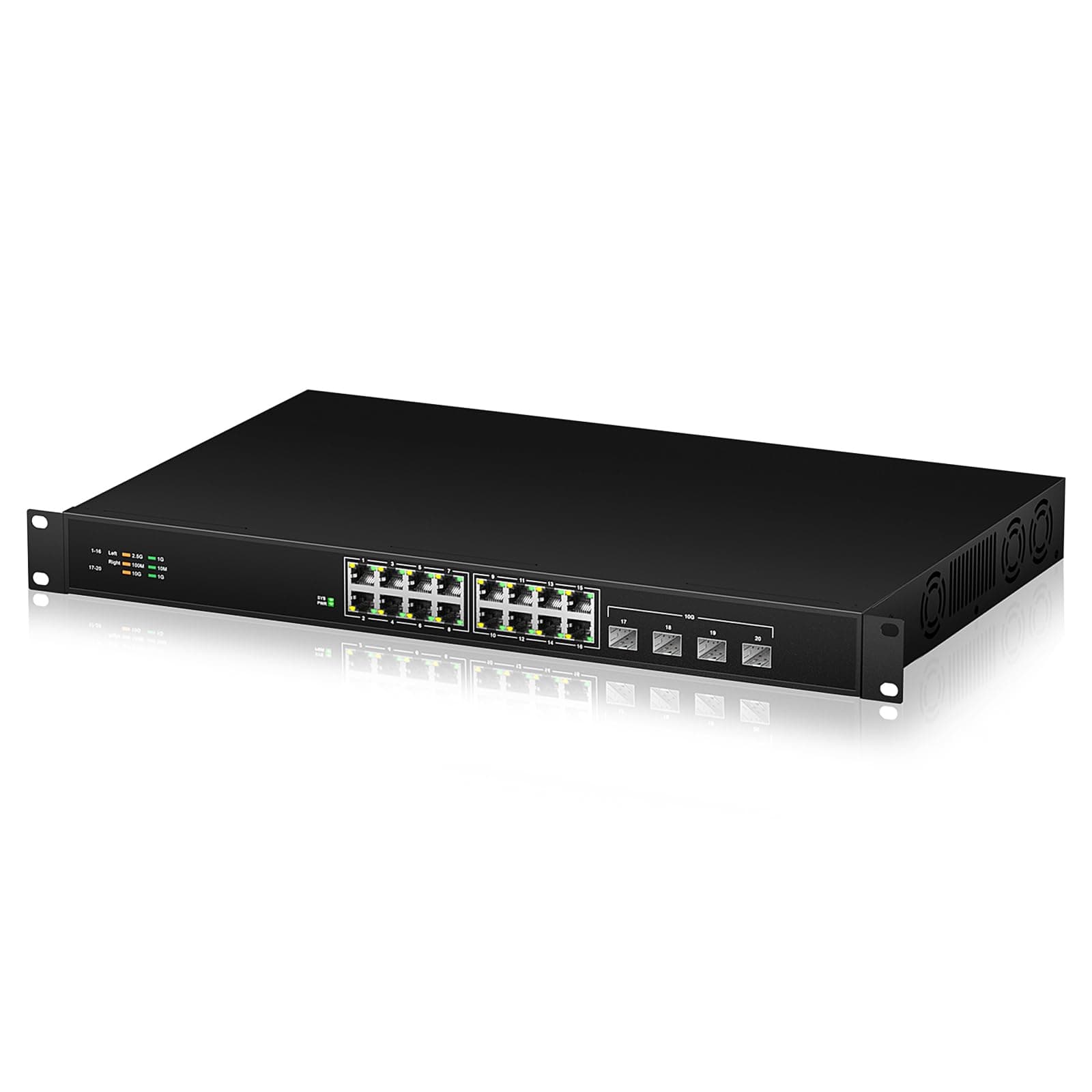 16 Port 2.5G Network Ethernet Switch, 16 x 2.5Gb RJ45 Ports, 4 x 10G SFP Slots, 240Gbps Switching Capacity, Desktop or Rack Mount/Metal Case/Fan Cooling/Plug and Play Unmanaged