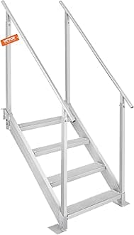 VEVOR Dock Ladder with Rubber Mat, Dock Steps 30"-39" Adjustable Height, Dock Stairs Aluminum 4 Step, Each Step 22" x 4", 500Lbs Load, for Lake, Marine Boarding, Pool