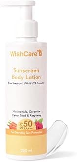 WishCare Sunscreen Body Lotion with SPF 50 PA+++ - Broad Spectrum UVA & UVB Protection, No White Cast, Enriched with Carrot Seed & Raspberry - Body Sunscreen Lotion 200ml (Indian Version)