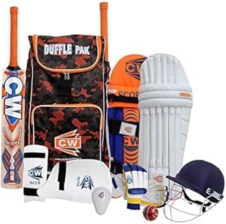 CW Bouncer Cricket Set Junior Size Left Hand Senior Cricket Set Batsmen Cricket Kit Set Adult Right Hand Cricket Protector Gears in Kit Bag (Full Size for 14+ & Up, Left Hand)