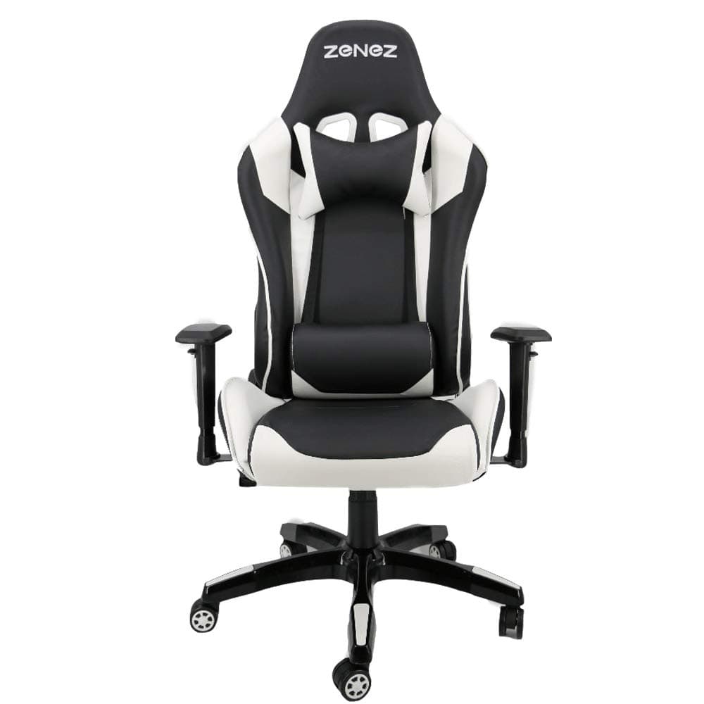 ZENEZ Gaming Chair Racing Office High Back PC Computer Video Chair with Adjustable Armrest and Lumbar Support, Tilt Funtion White