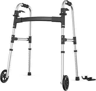 Walkers for Seniors, Folding Walker with Ski Glides 5'' Front Wheel Medical Lightweight Walker Height Adjustable Aluminum Standard Walker for Handicap and Adults (Silver)