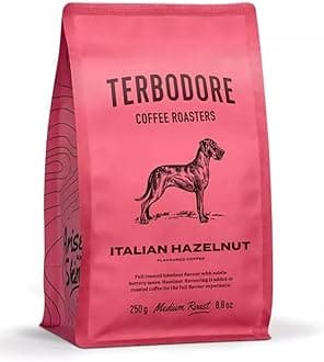 Italian Hazelnut Coffee Beans | 250g Bag | Delicious Nut Flavour | Arabica | Whole Bean | Medium Roast | Home or Cafe | Hazelnut Flavoured Coffee Beans