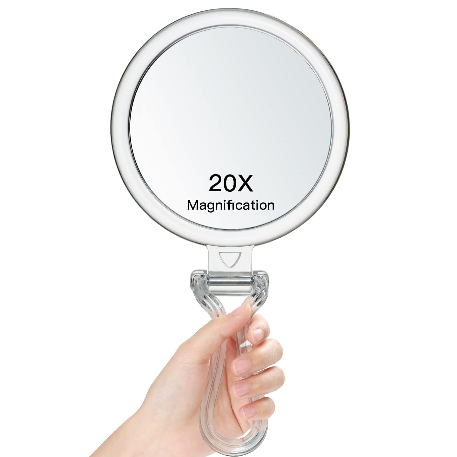 Hand Held Mirror, Double-Sided 1X/20X Magnifying Makeup Mirror, Handheld Foldable Table and Travel Usage (Round 5inch)