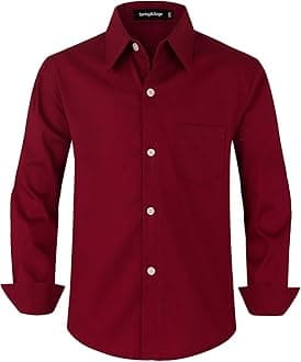 Spring&Gege Boys' Cotton Dress Shirt Long Sleeve Casual School Uniform Woven Button Down Shirt