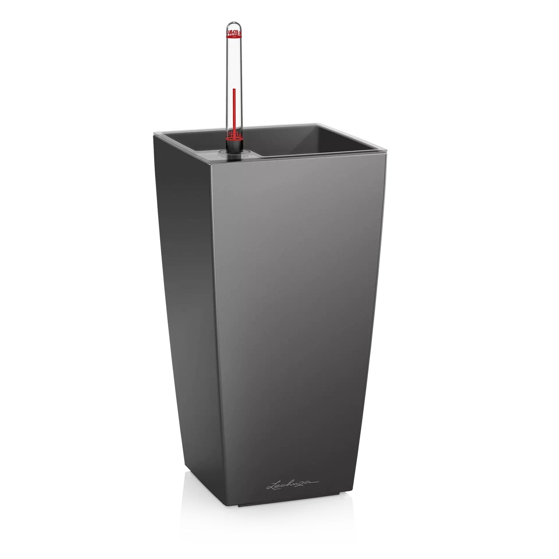 Lechuza Cubi Premium 9 Planter with Water Level Indicator, Mini, Charcoal Metallic