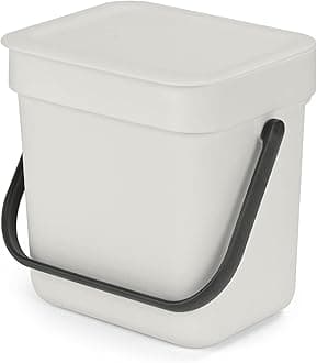 Sort & Go Kitchen Countertop Food Scraps Compost Bin | XS / 0.8 Gal / 3L | Light Gray | Removable Stay-Open Lid, Carry Handle, Easy-Clean Recycling Box | Wall Bracket Sold Separately