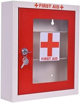Plantex First Aid Box/Emergency Medical Kit Box for Medicine Storage/Multi Compartment First Aid Kit Box for Home, School, Office with Key Lock - GI Steel (Red & Ivory)
