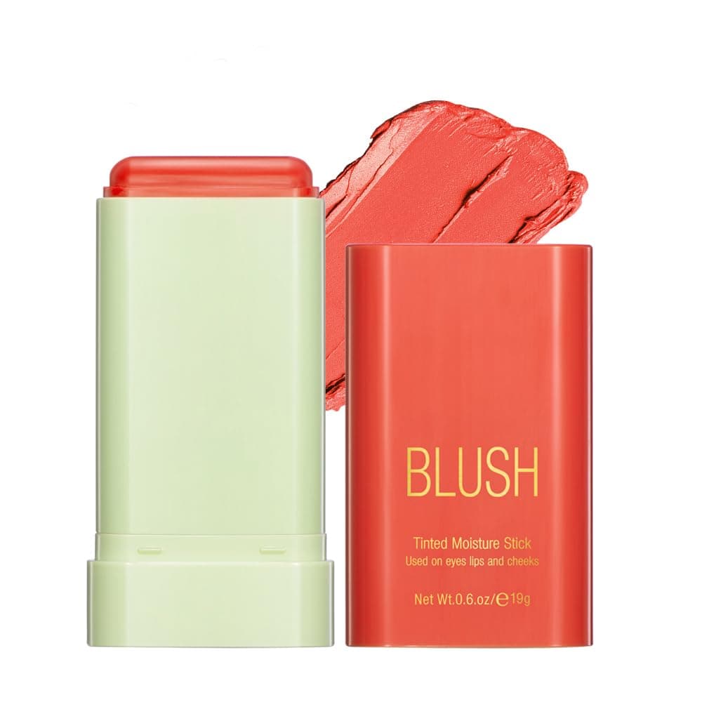 Multi-Use Blush Stick,Soft Creamy Blush,2-in-1 Cheek and Lip Tint,Waterproof Hydrating Solid Natural Moisture Smooth Blendable Matte Finish Face Blush Makeup,03 coral orange