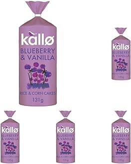Kallo Blueberry & Vanilla Corn & Rice Cakes, Wholegrain Low Fat Healthy Snacks for Adults & Children, Vegan Friendly, Gluten Free, No Artificial Flavours or Preservatives, Single Pack – 1 x 131g