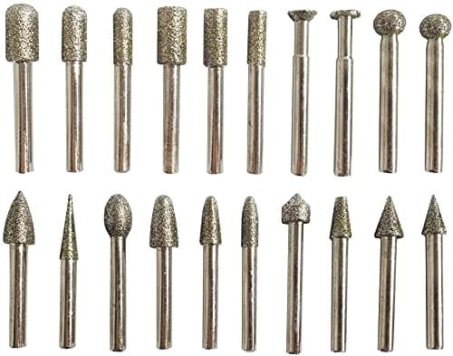 AASONS Assorted Shape & Grit Diamond Point Set Glass Grinding, 1/4" / 6 mm Shank, Diamond Mounted Points Emery Grinding Rod Carved Grinding Needle Mill Rotary Bit Burr Set 20pcs/Set, Round