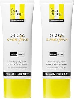 SunScoop Glow Even Tone Sunscreen SPF 50 PA++++ | Tinted Foundation-Like Finish | Zinc Oxide & Licorice Extract for Pigmentation | Broad Spectrum & No White Cast | For Women & Men - 45g(Pack of 2)