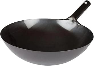 Winco 16" Carbon Steel Wok, Integrated Hdl, Black