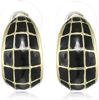 Estele 24 Kt Gold Plated Studs Earrings For Women (Black & Gold Plates Box Design) Suitable for All Occasions Special for Wedding, Engagement, Anniversary, and Birthday