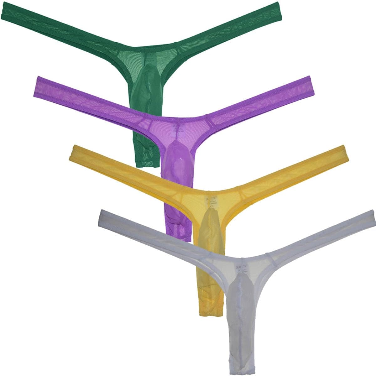 Men's Minimal Coverage Bulge Thong Underwear See-through Mesh Mini Bikini Tangas