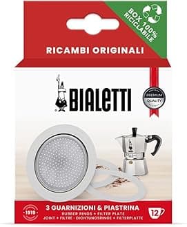 Bialetti Ricambi, Includes 3 Gaskets and 1 Plate, Compatible with Moka Express 12 cups and Moka express 18 cups