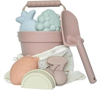 Silicone Beach Toy Set - Eco-Friendly, Easy to Clean, 5 Sand Toy Molds, Shovel & Beach Bag - Beach Toys for Kids Ages 4-8, Toddlers 1-3, Baby Beach Toys - Travel Friendly