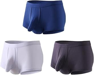 Men's Dual Pouch Underwear Short&Long Leg Bulge Boxer Briefs Separated Pouch Modal Trunks (US, Alpha, Large)