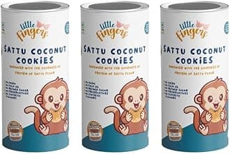 LITTLEFINGERS Organic Cookies With No Refined Sugar And Preservatives For Kids - 150 Gram | Suitable For 1 years + (SATTU COCONUT COOKIES, Pack Of 3)