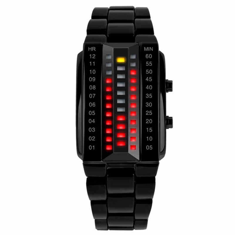 TONSHEN Men's Binary Watch Black Stainless Steel LED Back Lights Fashion Digital Wristwatch